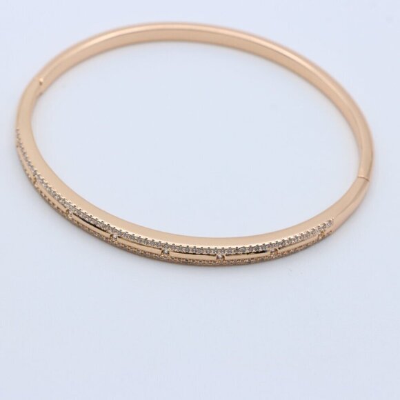 Elegant Dual Row Diamond-Cut Rose Gold Bangle for Women, XPBL0442 - Picture 2 of 11